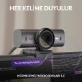 Logitech MX Brio Ultra HD 4K Gizlilik Kapaklı ve Mikrofonlu Yayın Web Kamerası, Koyu Gri