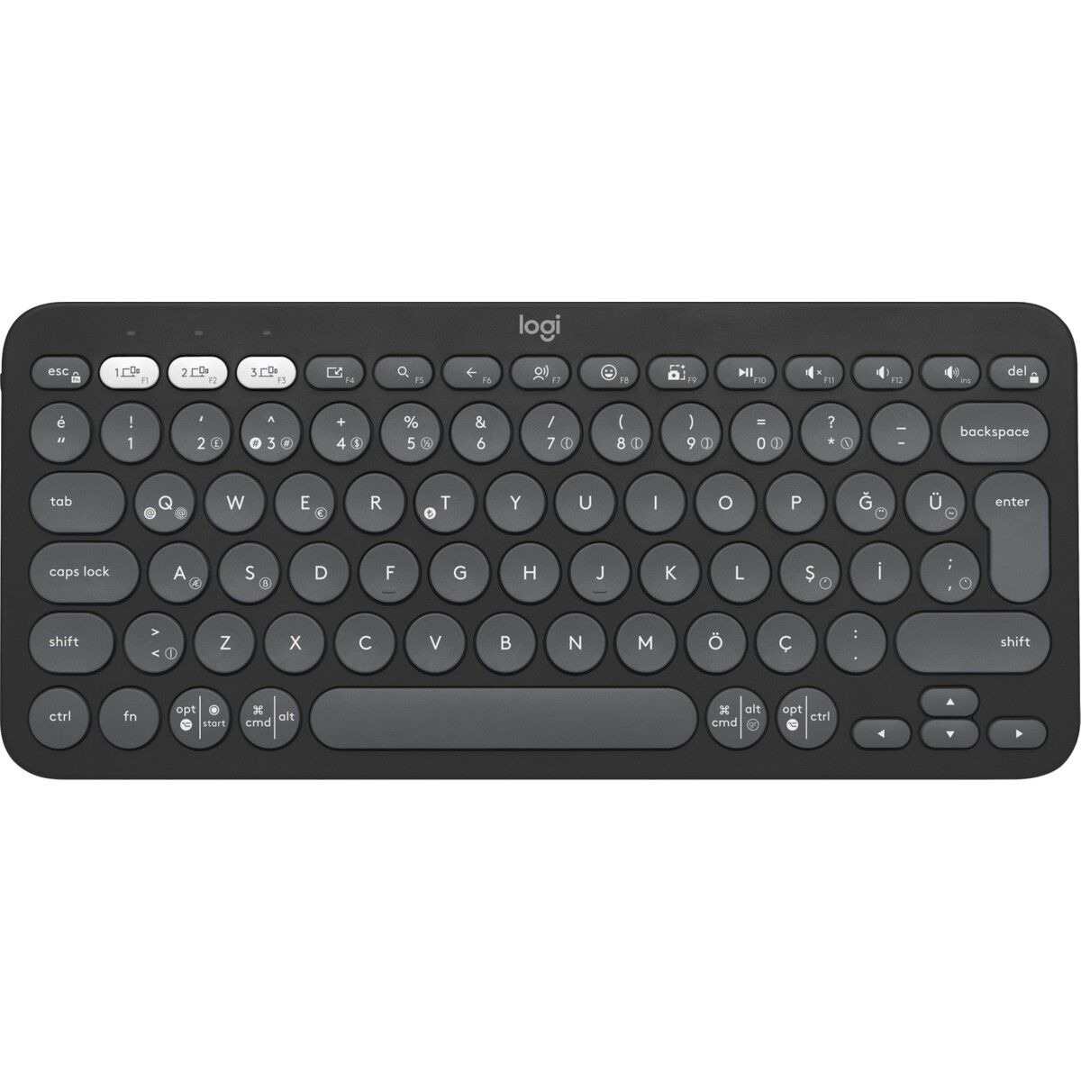 Logitech K380s Pebble Keys 2 Çoklu Cihaz Özellikli Bluetooth Türkçe Q Klavye - Siyah