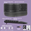 Logitech Wave Keys Kablosuz Bluetooth Dolgulu Avuç İçi Destekli Ergonomik Türkçe Q Klavye, Siyah