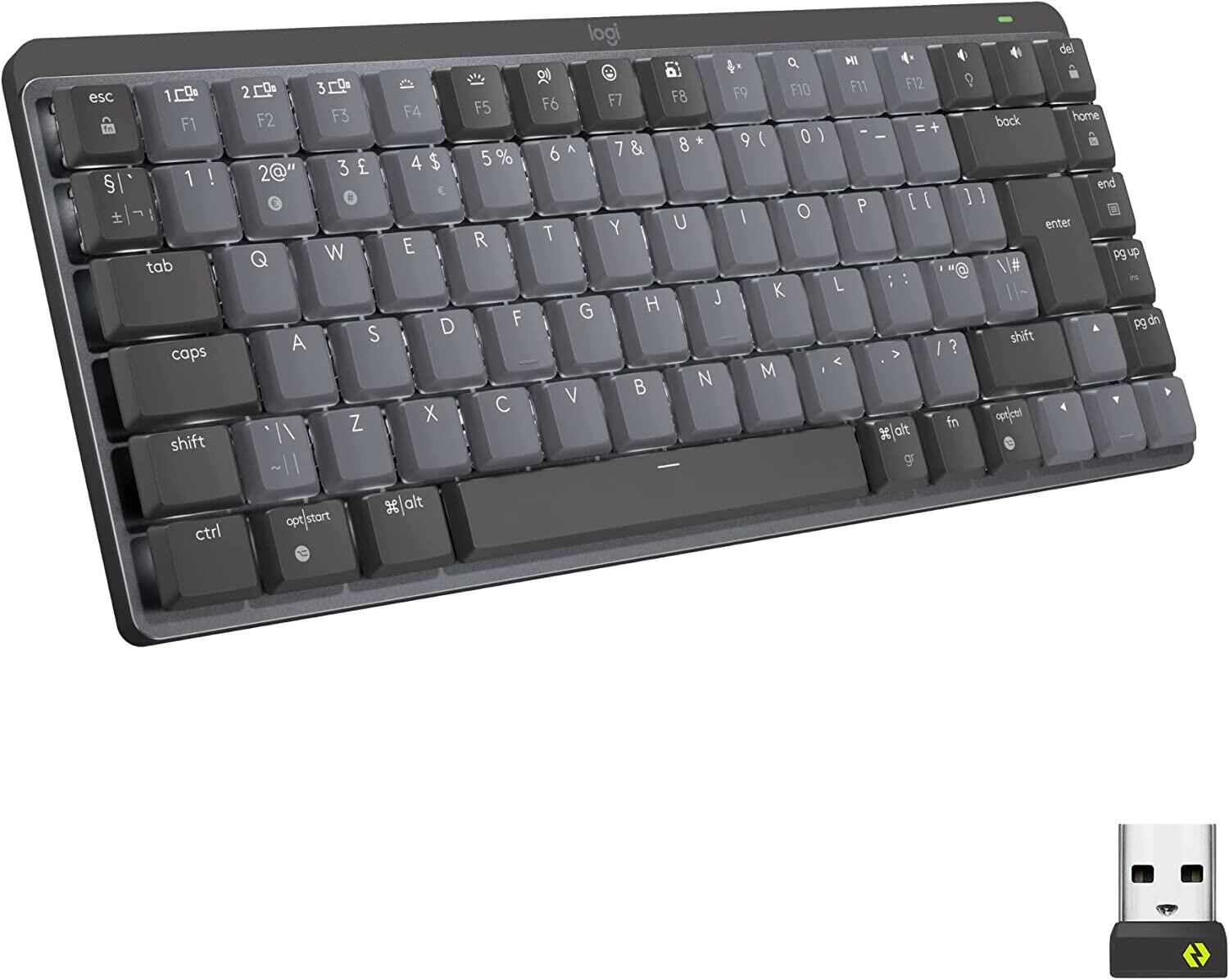 Logitech MX Mechanical Kablosuz Mini Mekanik Klavye, Aydınlatmalı, Dokunmatik Sessiz Tuşlar, İngilizce Q - Gri
